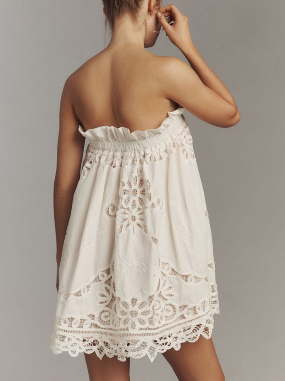 Maeve by Anthropologie White Strapless Lace Mini Dress Size Small 38629 - Picture 3 of 16
